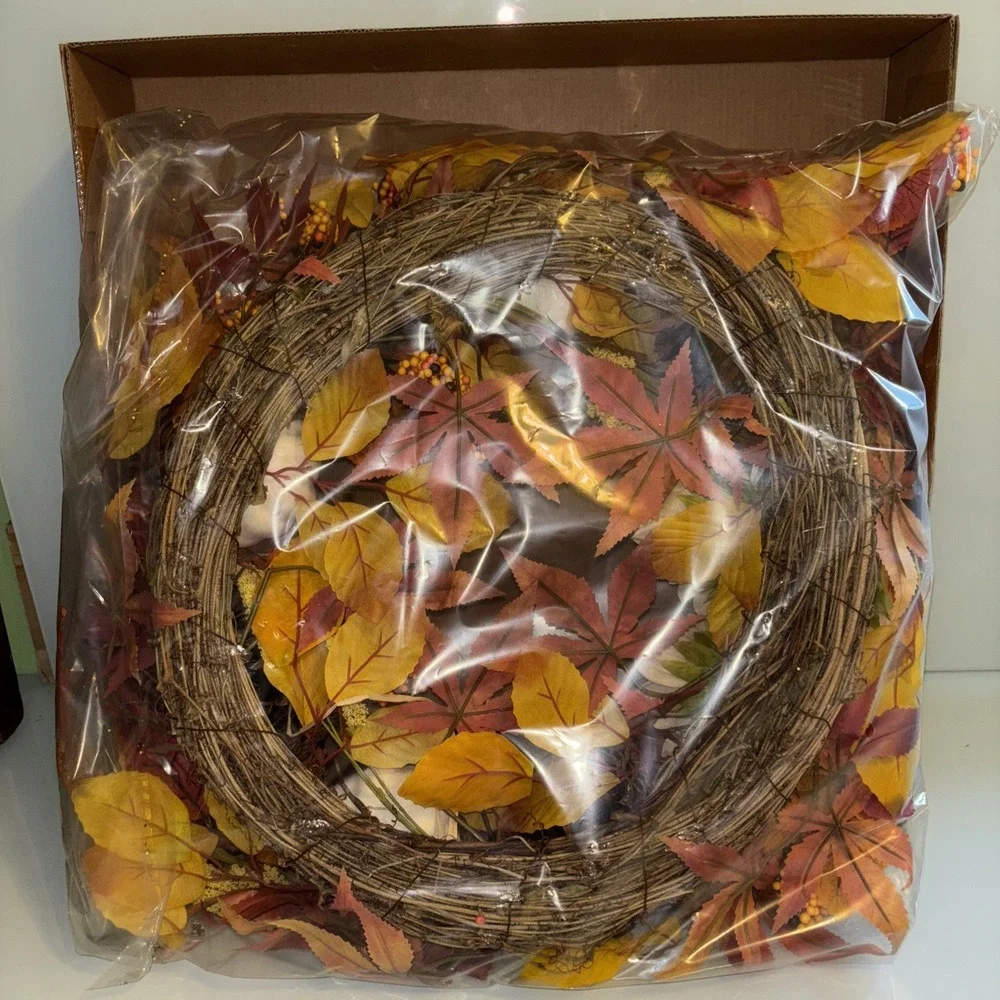 24 Inch Fall Wreath Front Door Outside Wreath With Pumpkins Pine Cones Flowers